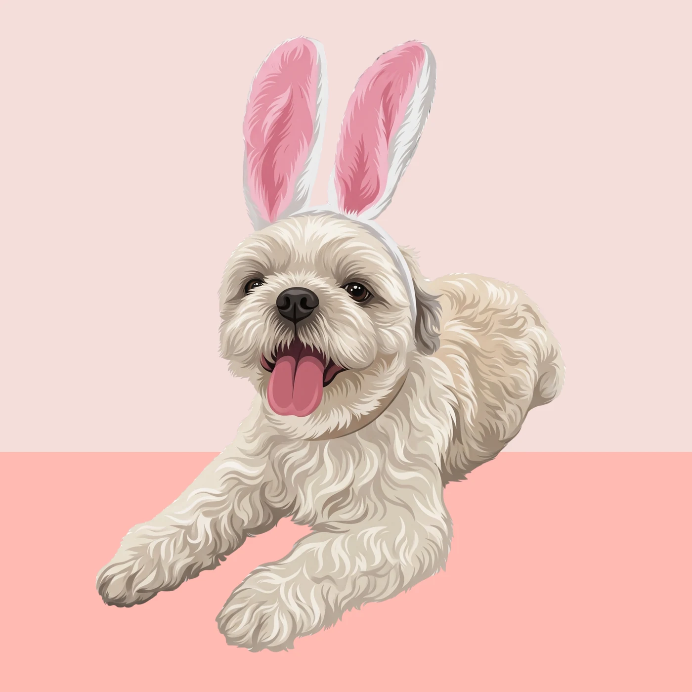 Paint-style white dog wearing bunny ears wallpaper